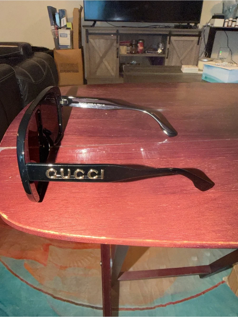 Gucci Black Frame Brown GG Logo Shield Sunglasses